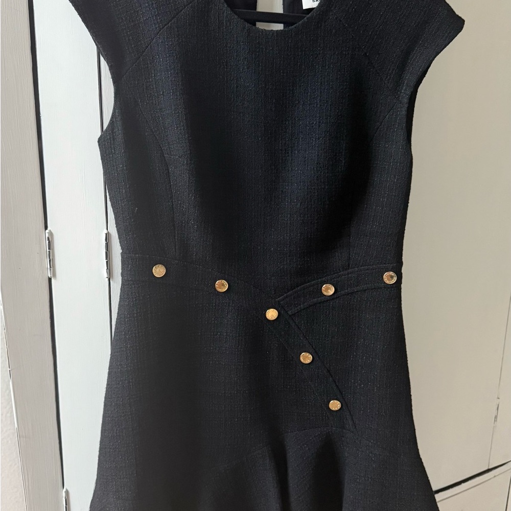 Sandro Black Mini Dress with Gold Buttons